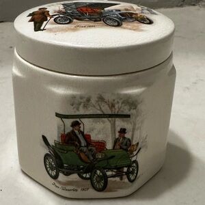 Vintage Frank Cooper Ltd Oxford England Marmalade Jar Cars Fiat Pope Waverly